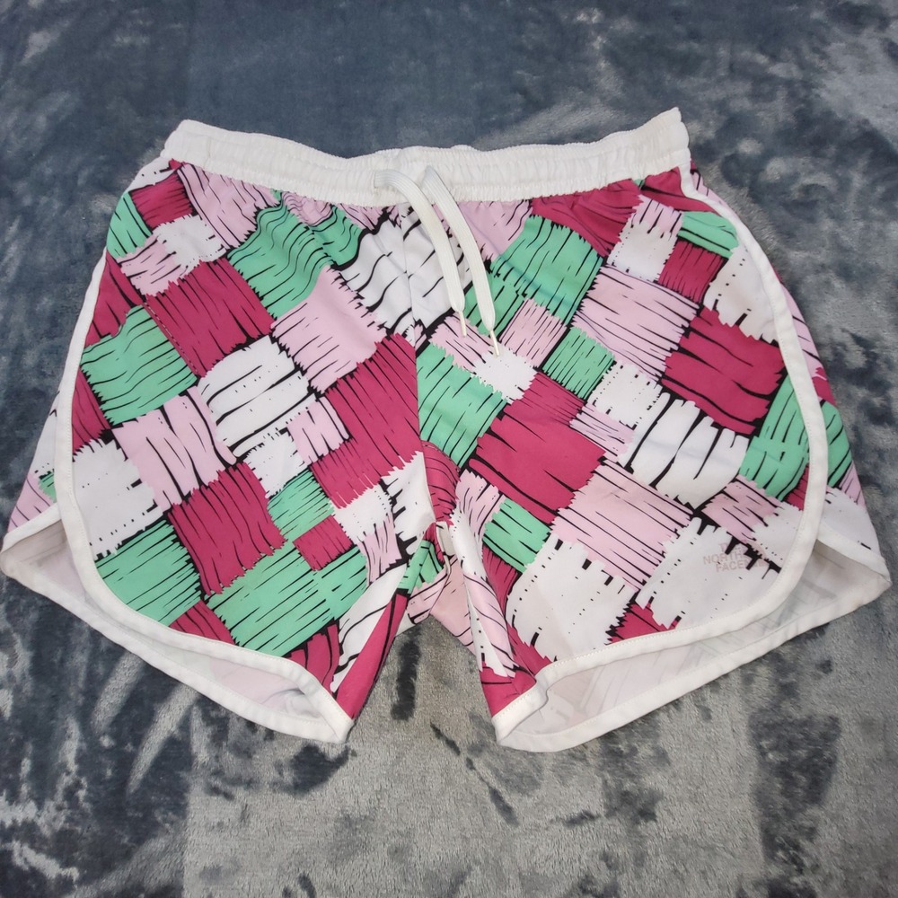 The North Face Girls Pink Green Geometric Athletic Shorts Size L 14/16